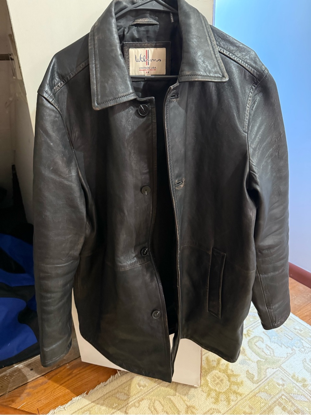 Vintage Black Leather Pea Coat